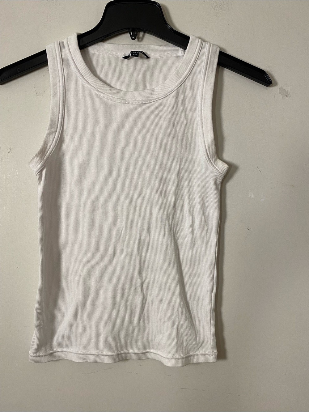 Tahari White Ribbed Cotton Tank Top